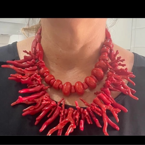 Coral Red Statement Necklace - Picture 5 of 15